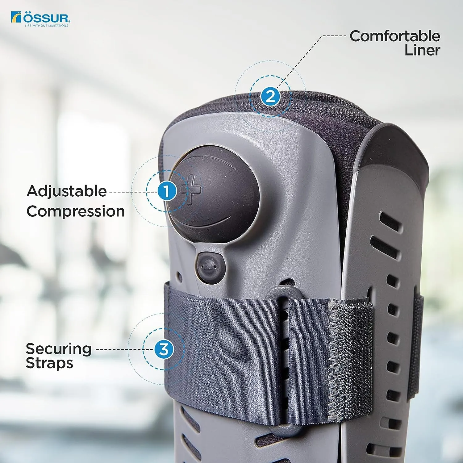 Ossur Rebound Air Walker Boot | Comfortable Walking Boot with Compression Straps & Air Pump Rocker Bottom | Walking Boot for Broken Foot, Walking Boot for Sprained Ankle (Low Top, Medium)