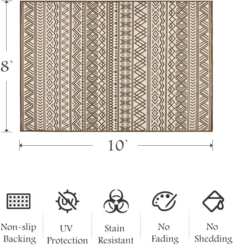Outdoor Rug Carpet 8x10 ft, Flatweave Textured Outdoor Patio Rug Non Slip Indoor Outdoor Rugs with Rubber Particles Backing Boho Outdoor Area Rug for Patio Deck Front Porch Backyard Balcony, Brown