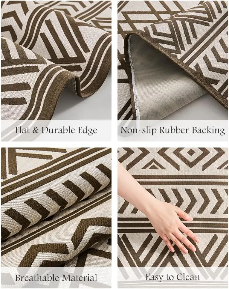 Outdoor Rug Carpet 8x10 ft, Flatweave Textured Outdoor Patio Rug Non Slip Indoor Outdoor Rugs with Rubber Particles Backing Boho Outdoor Area Rug for Patio Deck Front Porch Backyard Balcony, Brown