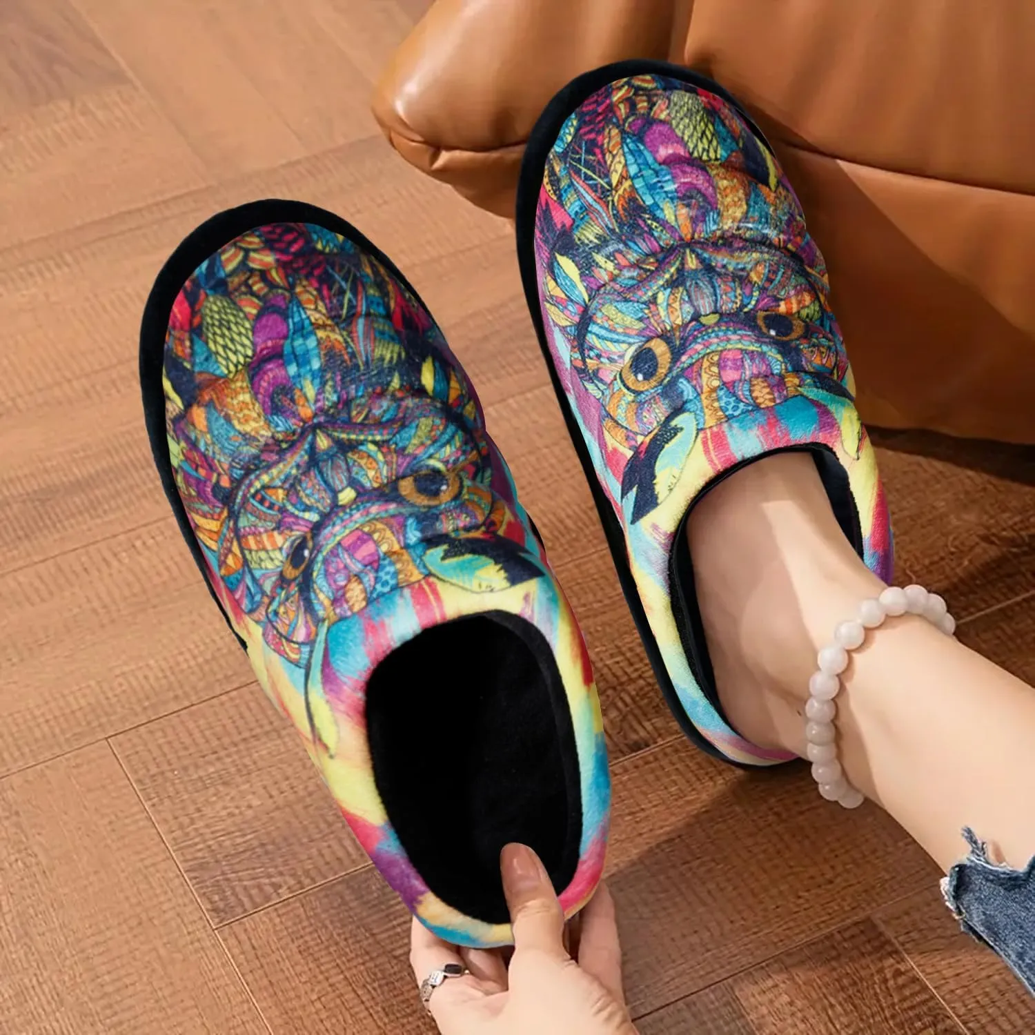 Owl Slippers for Women Comfortable Fluzzy Memory Foam House Slides Indoor Home Shoes with Non-Slip Rubber Soles