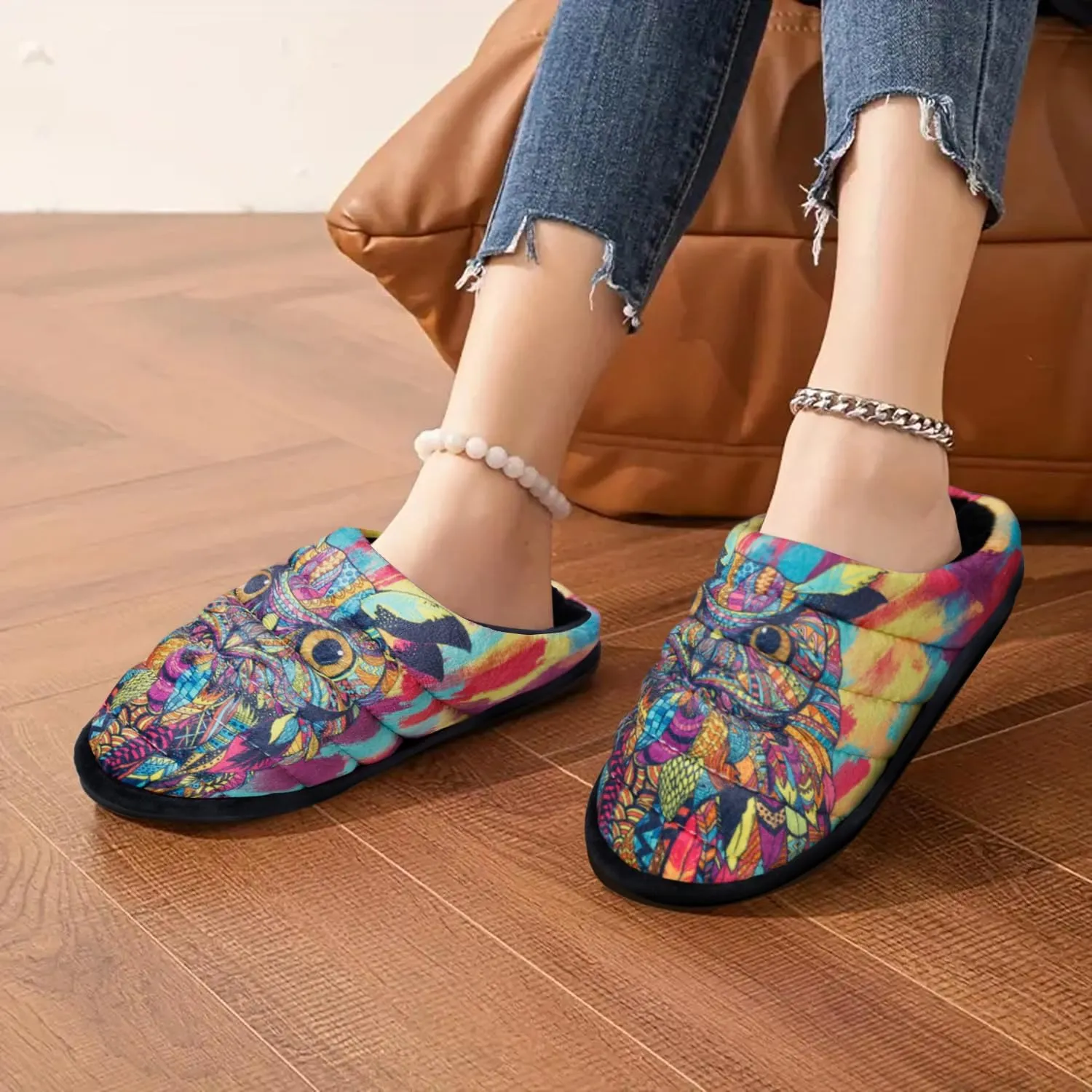 Owl Slippers for Women Comfortable Fluzzy Memory Foam House Slides Indoor Home Shoes with Non-Slip Rubber Soles