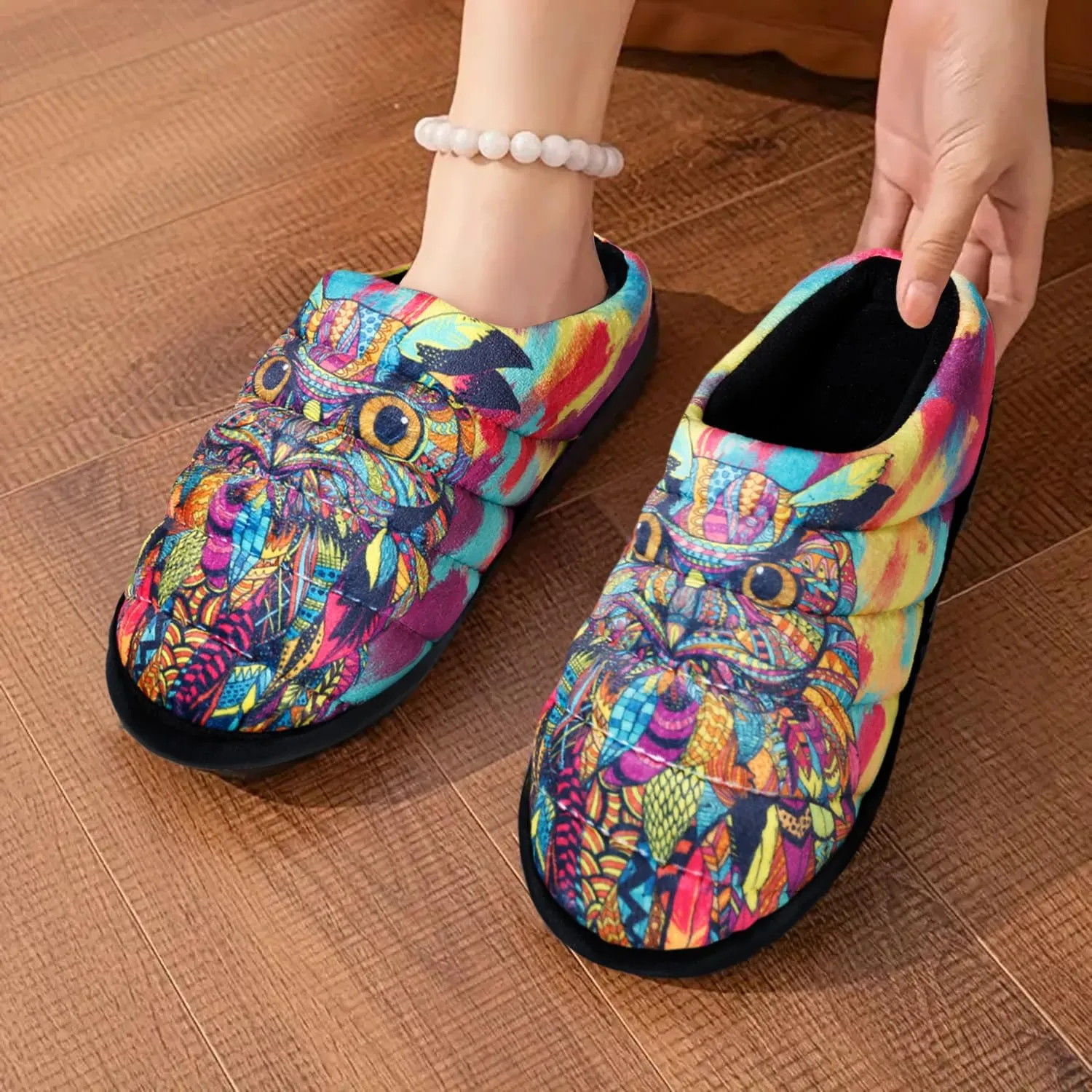 Owl Slippers for Women Comfortable Fluzzy Memory Foam House Slides Indoor Home Shoes with Non-Slip Rubber Soles