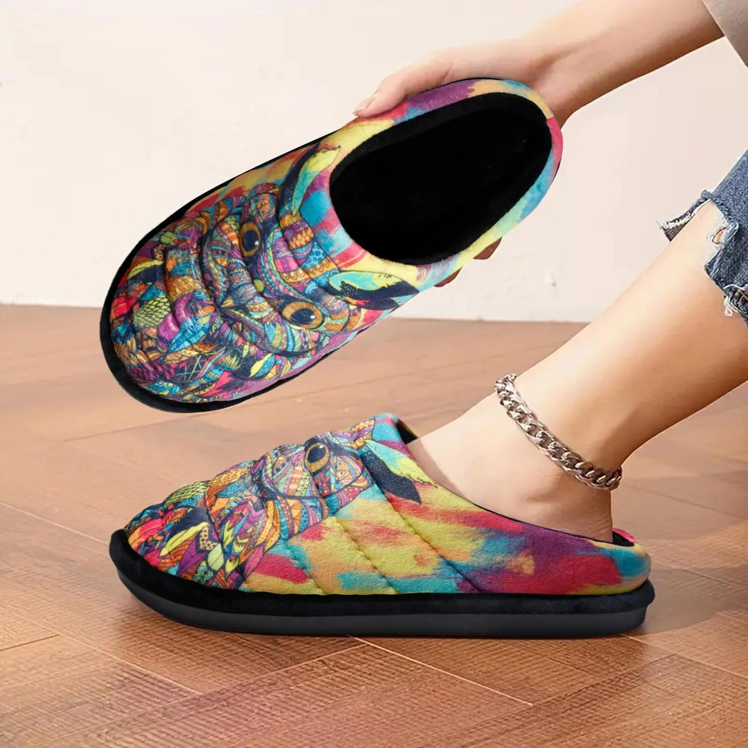 Owl Slippers for Women Comfortable Fluzzy Memory Foam House Slides Indoor Home Shoes with Non-Slip Rubber Soles
