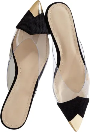 OYOANGLE Women's Metallic Transparent PVC Pointed Toe Flat Shoes Slip On Casual Outdoor Flat Mules
