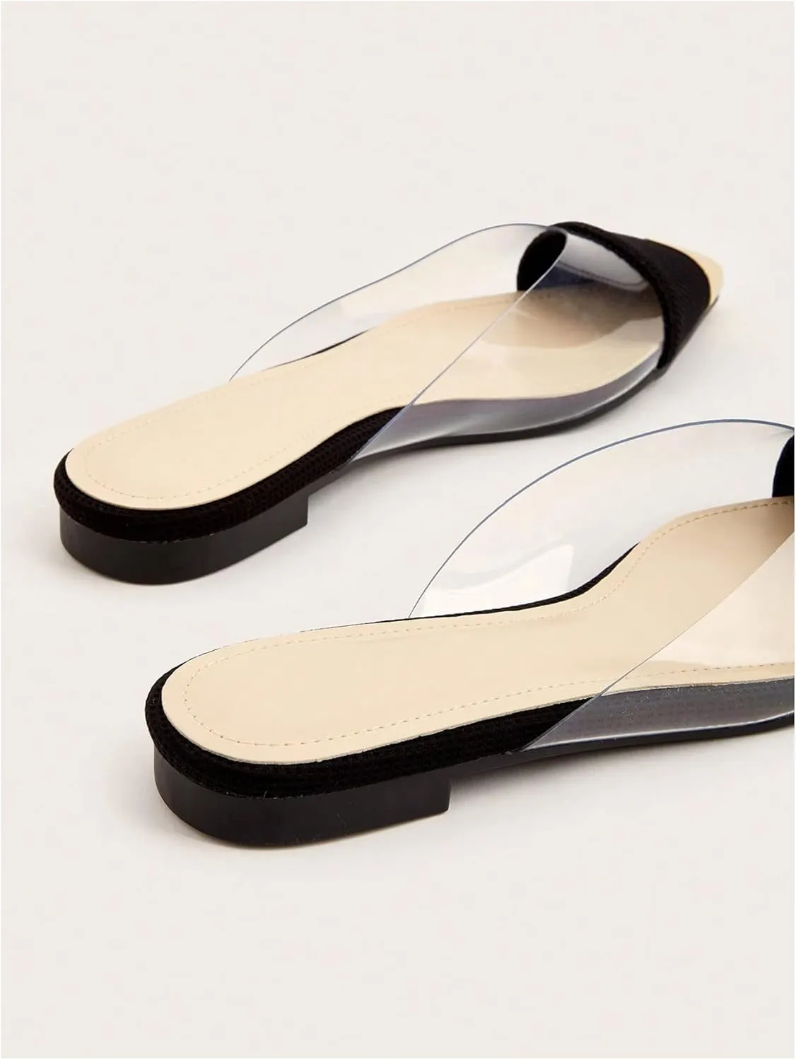 OYOANGLE Women's Metallic Transparent PVC Pointed Toe Flat Shoes Slip On Casual Outdoor Flat Mules