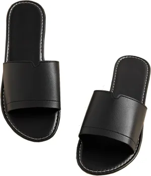 OYOANGLE Women's PU Leather Open Toe Flat Sandals Single Band Summer Casual Slip on Slides