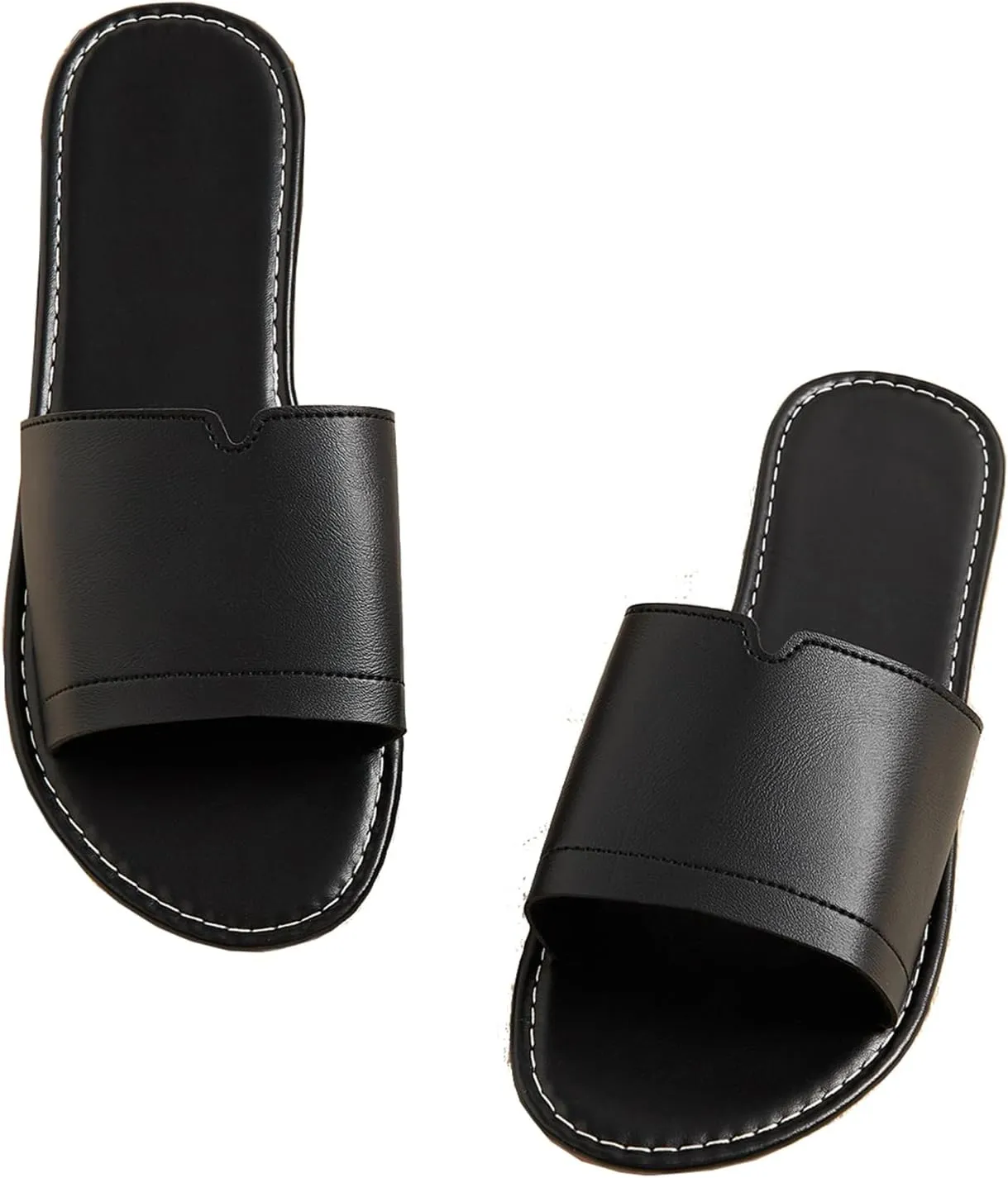 OYOANGLE Women's PU Leather Open Toe Flat Sandals Single Band Summer Casual Slip on Slides