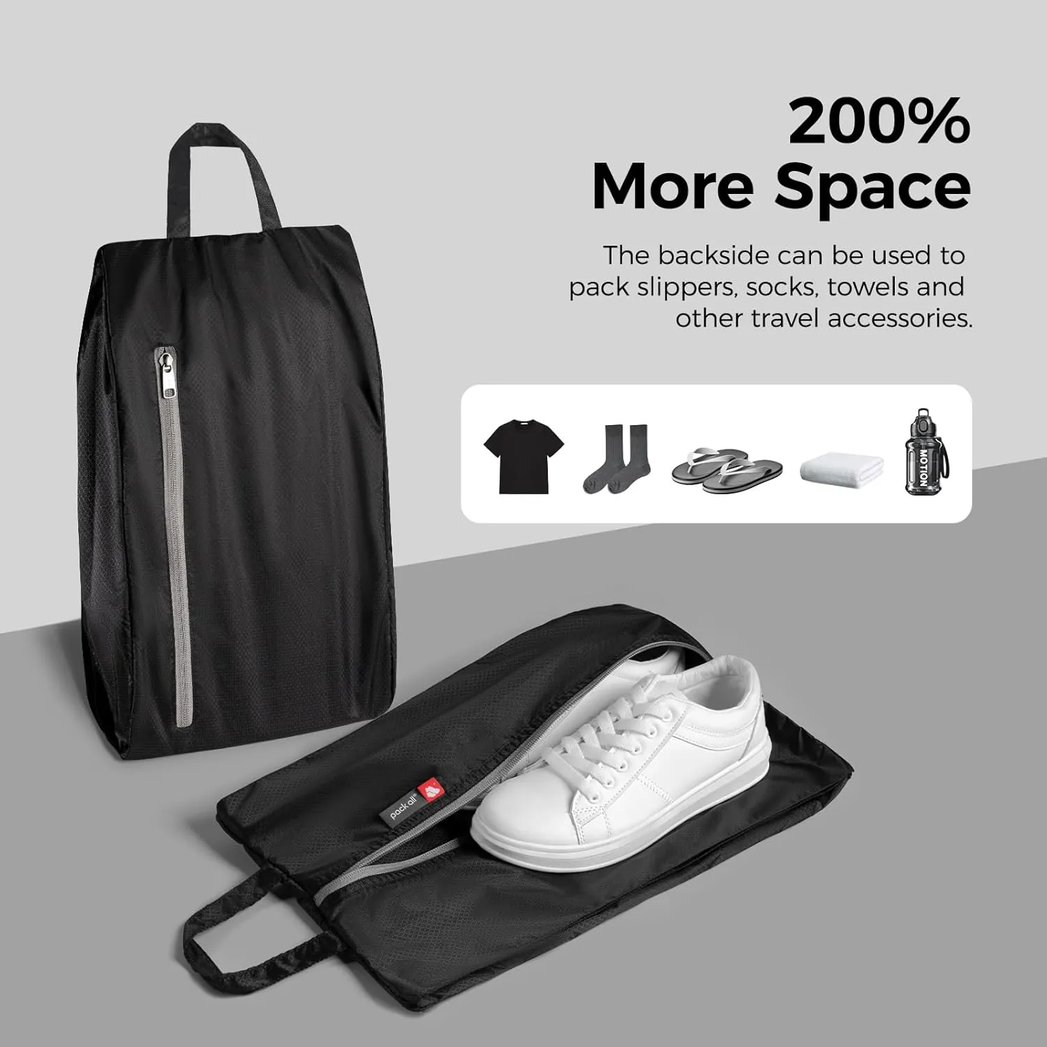 pack all Foldable Plus-Sized Shoe Bag for Travel, Water-Resistant Ultralight Shoe Pouch for Gym, Odor-Resistant Soccer Cleats Bag for Sport (Dual Pocket Version)