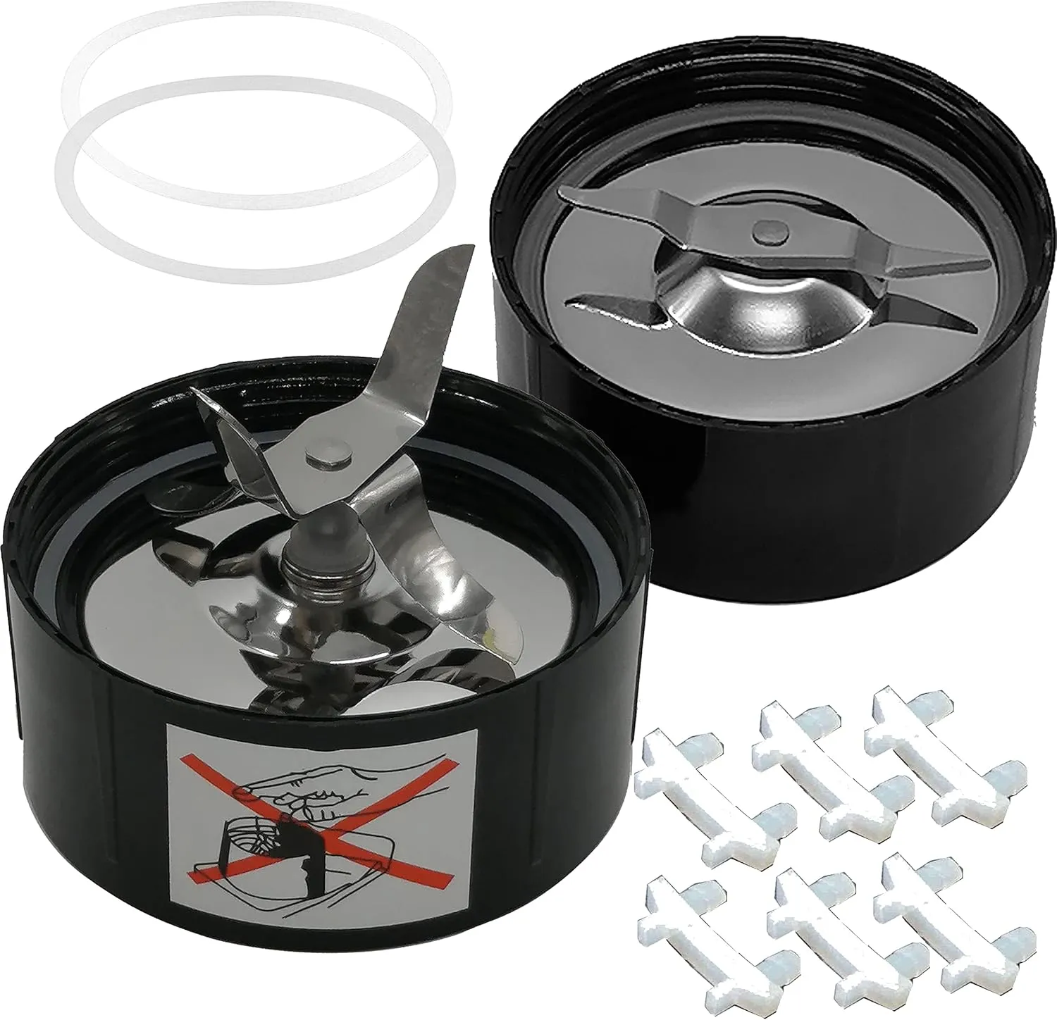 Pack of stainless steel Cross Blade and Flat milling Blade with 2pcs extra gasket and 3pcs rubber non-slip foot- Spare,Compatible with Magic Bullet blender (Model MB1001/MB 1001B) (Stainless Steel)