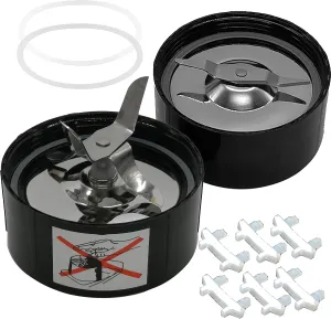Pack of stainless steel Cross Blade and Flat milling Blade with 2pcs extra gasket and 3pcs rubber non-slip foot- Spare,Compatible with Magic Bullet blender (Model MB1001/MB 1001B) (Stainless Steel)