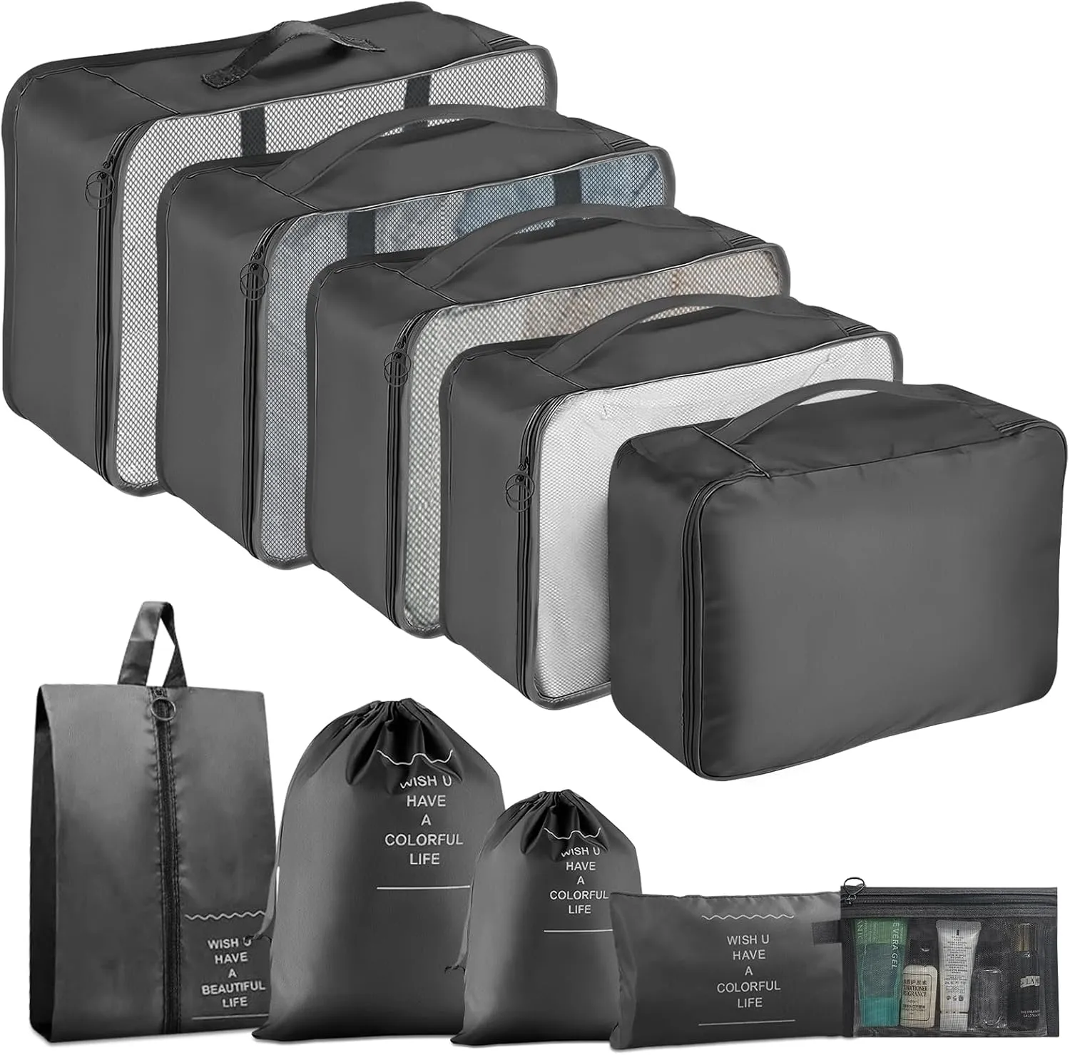 Packing Cubes - 10 Set Luggage Organizer Bags for Family, Mesh Breathable Travel Packing Cubes for Suitcases, Durable Travel Essentials Bags Set