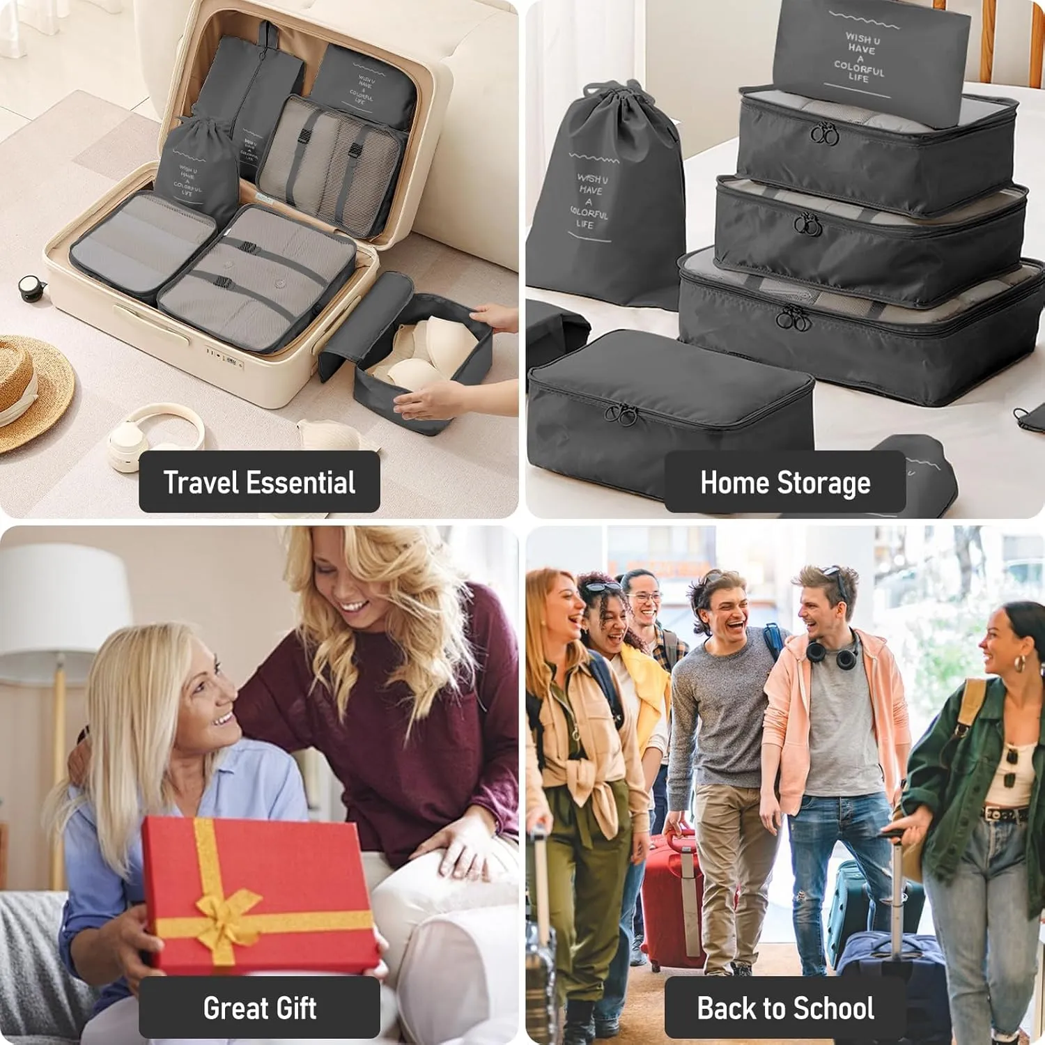 Packing Cubes - 10 Set Luggage Organizer Bags for Family, Mesh Breathable Travel Packing Cubes for Suitcases, Durable Travel Essentials Bags Set