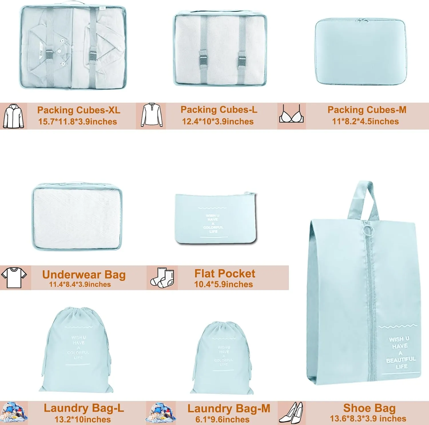 Packing Cubes for Travel - 8 Set Luggage Organizer Bags for Family, Mesh Breathable Travel Essentials Bags Set Durable Travel Packing Cubes for Suitcases