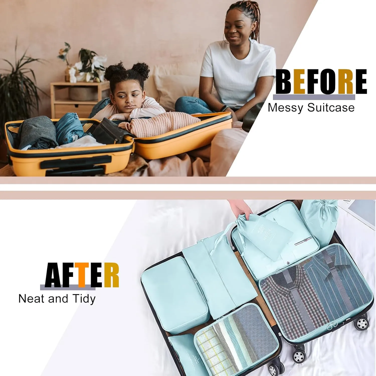 Packing Cubes for Travel - 8 Set Luggage Organizer Bags for Family, Mesh Breathable Travel Essentials Bags Set Durable Travel Packing Cubes for Suitcases
