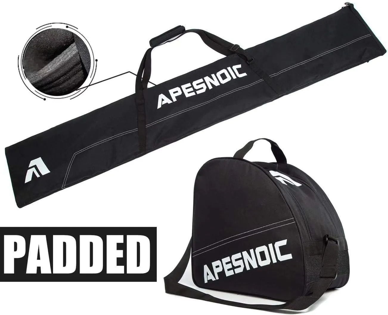 Padded Two-Piece Ski and Boot Bag Combo - Water-Resistant Travel Bag Fits Skis Up to 200 cm & Boots Size 13 With 5mm Foam Gear Bag