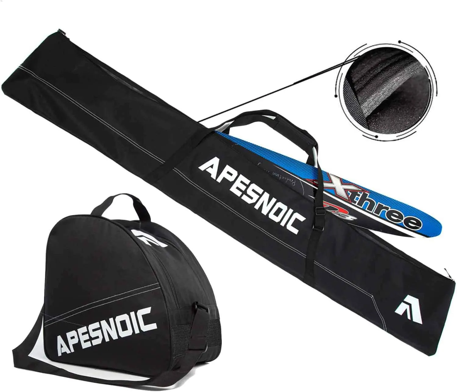 Padded Two-Piece Ski and Boot Bag Combo - Water-Resistant Travel Bag Fits Skis Up to 200 cm & Boots Size 13 With 5mm Foam Gear Bag