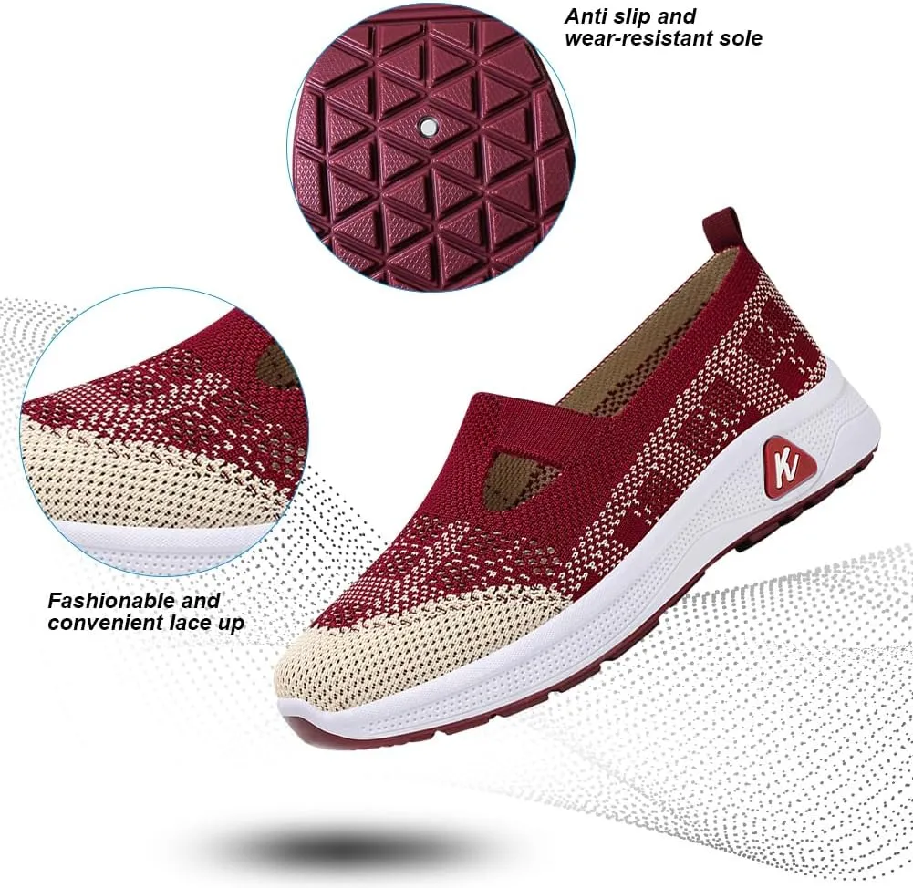 Padgene Women Walking Shoes Sock Sneakers Slip-On Breathable Mesh Trainers Women's Comfortable Casual Ladies Air Cushion Athletic Shoes Running Jogging Shoes