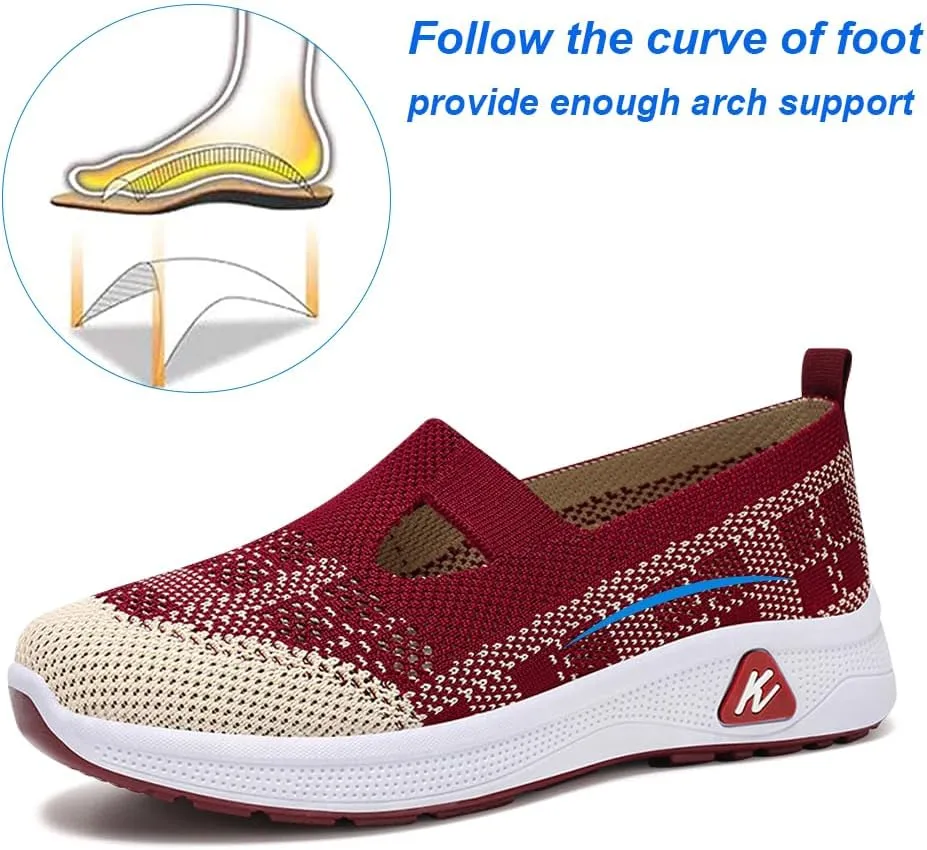 Padgene Women Walking Shoes Sock Sneakers Slip-On Breathable Mesh Trainers Women's Comfortable Casual Ladies Air Cushion Athletic Shoes Running Jogging Shoes