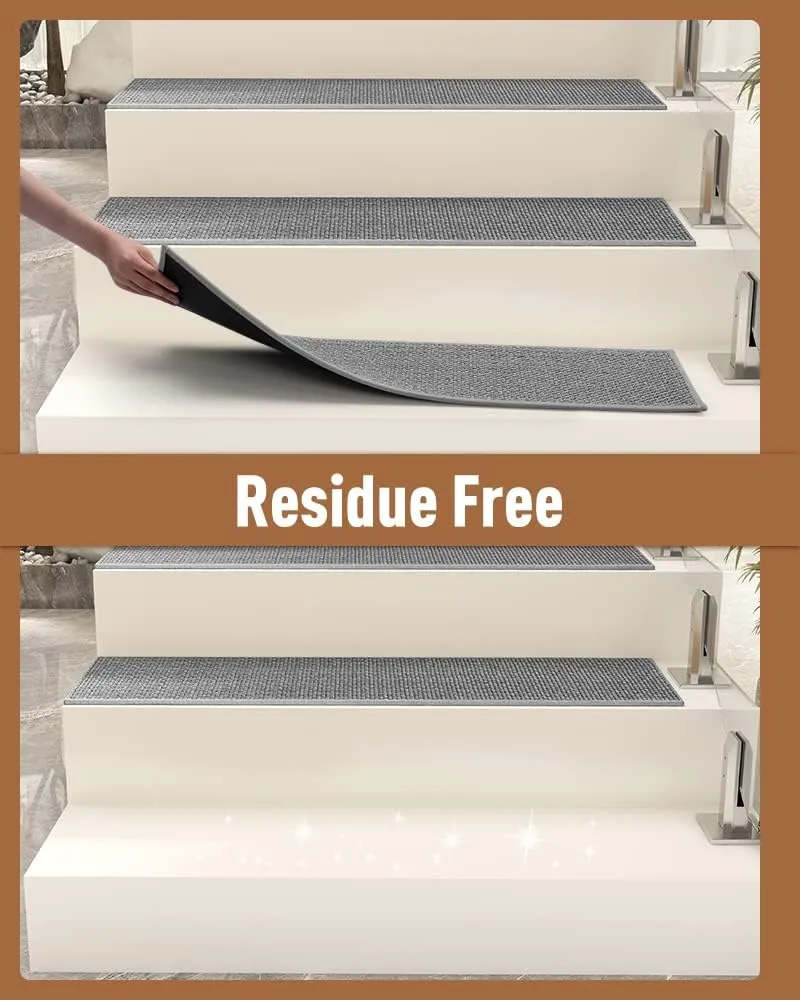 PADOOR Non Slip Stair-Treads,Rubber Backing Stair-Runners for Wooden Steps,15PCS Residue Free Carpet Stair Treads for Kids and Dogs 8"x30" Grey