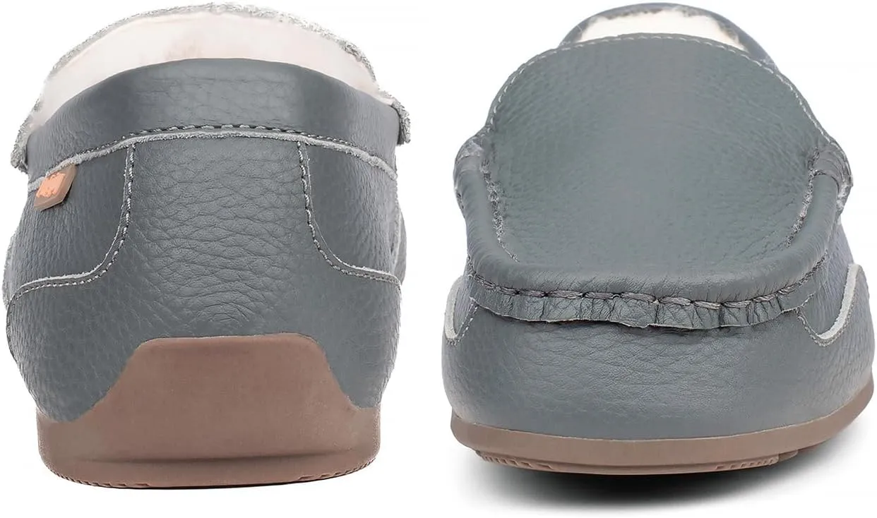 Parfeying Men's Indoor Outdoor Sheepskin Moccasins Slippers Memory Foam Driving Style Shoes