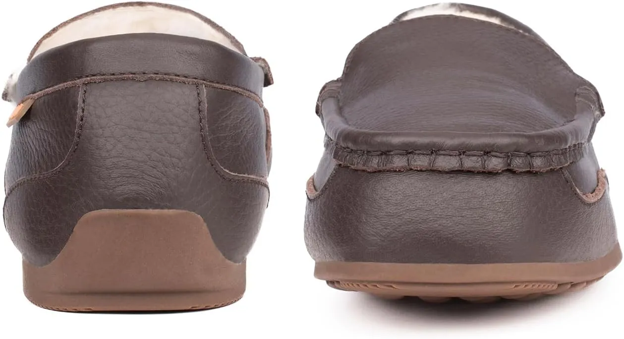 Parfeying Men's Indoor Outdoor Sheepskin Moccasins Slippers Memory Foam Driving Style Shoes