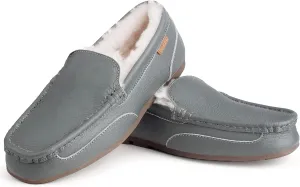 Parfeying Men's Indoor Outdoor Sheepskin Moccasins Slippers Memory Foam Driving Style Shoes