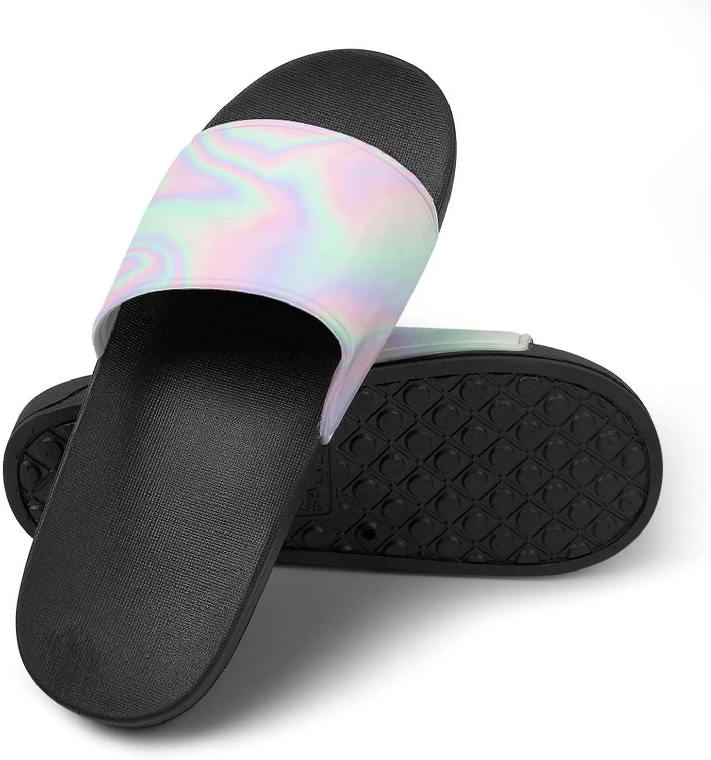 Pastel Holographic Foil House Slippers for Women Men Shower Slides Bathroom Sandals