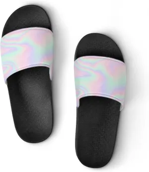 Pastel Holographic Foil House Slippers for Women Men Shower Slides Bathroom Sandals