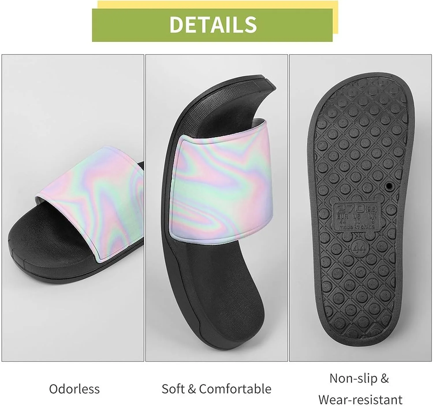 Pastel Holographic Foil House Slippers for Women Men Shower Slides Bathroom Sandals