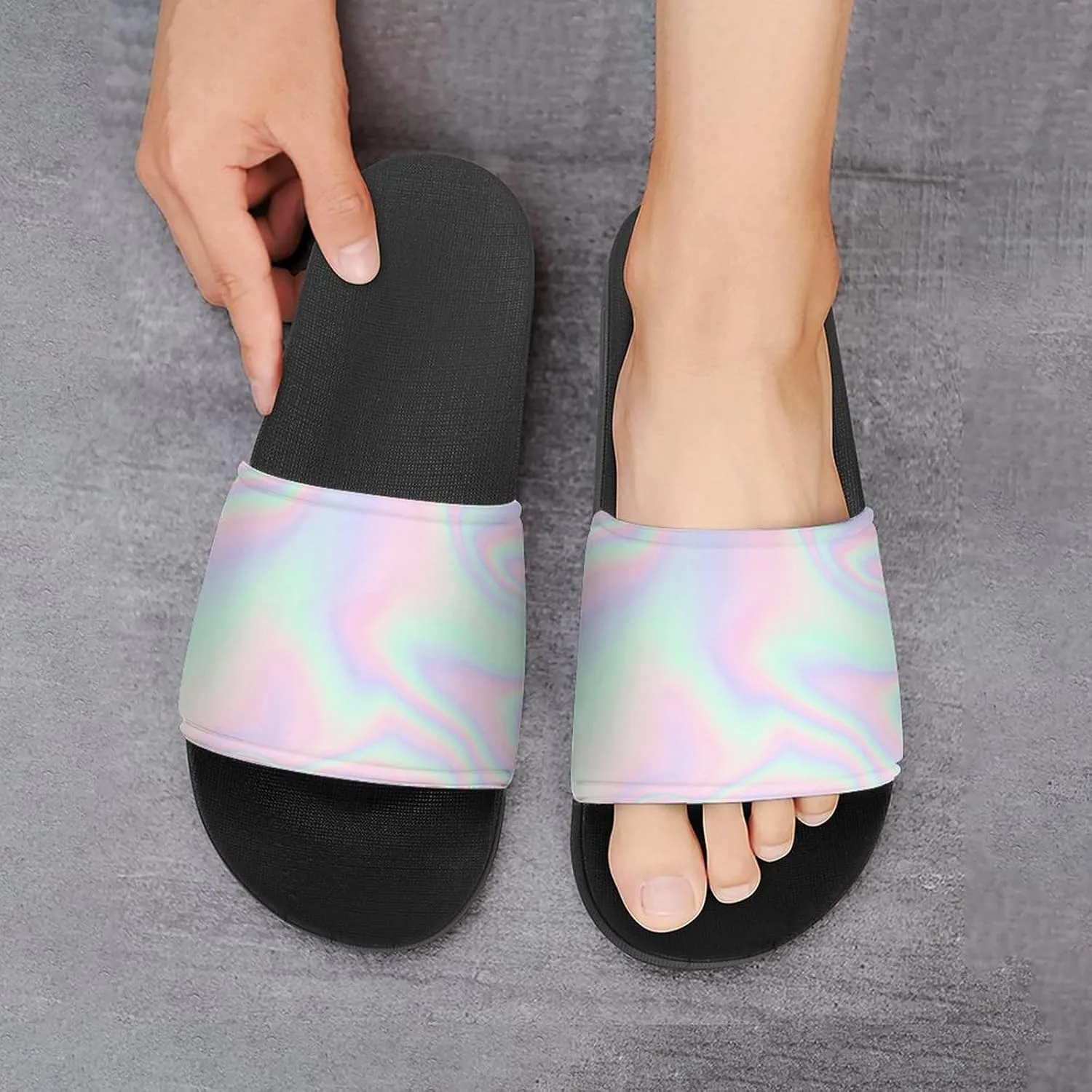 Pastel Holographic Foil House Slippers for Women Men Shower Slides Bathroom Sandals