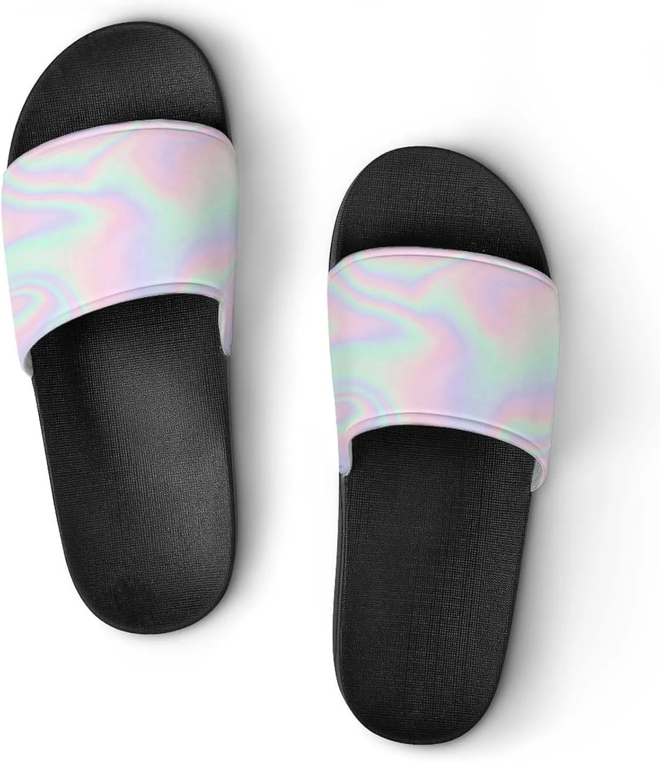 Pastel Holographic Foil House Slippers for Women Men Shower Slides Bathroom Sandals