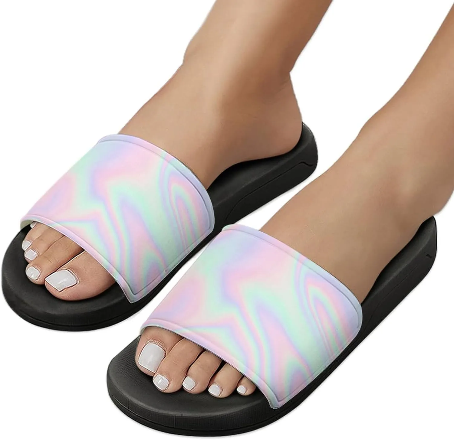 Pastel Holographic Foil House Slippers for Women Men Shower Slides Bathroom Sandals