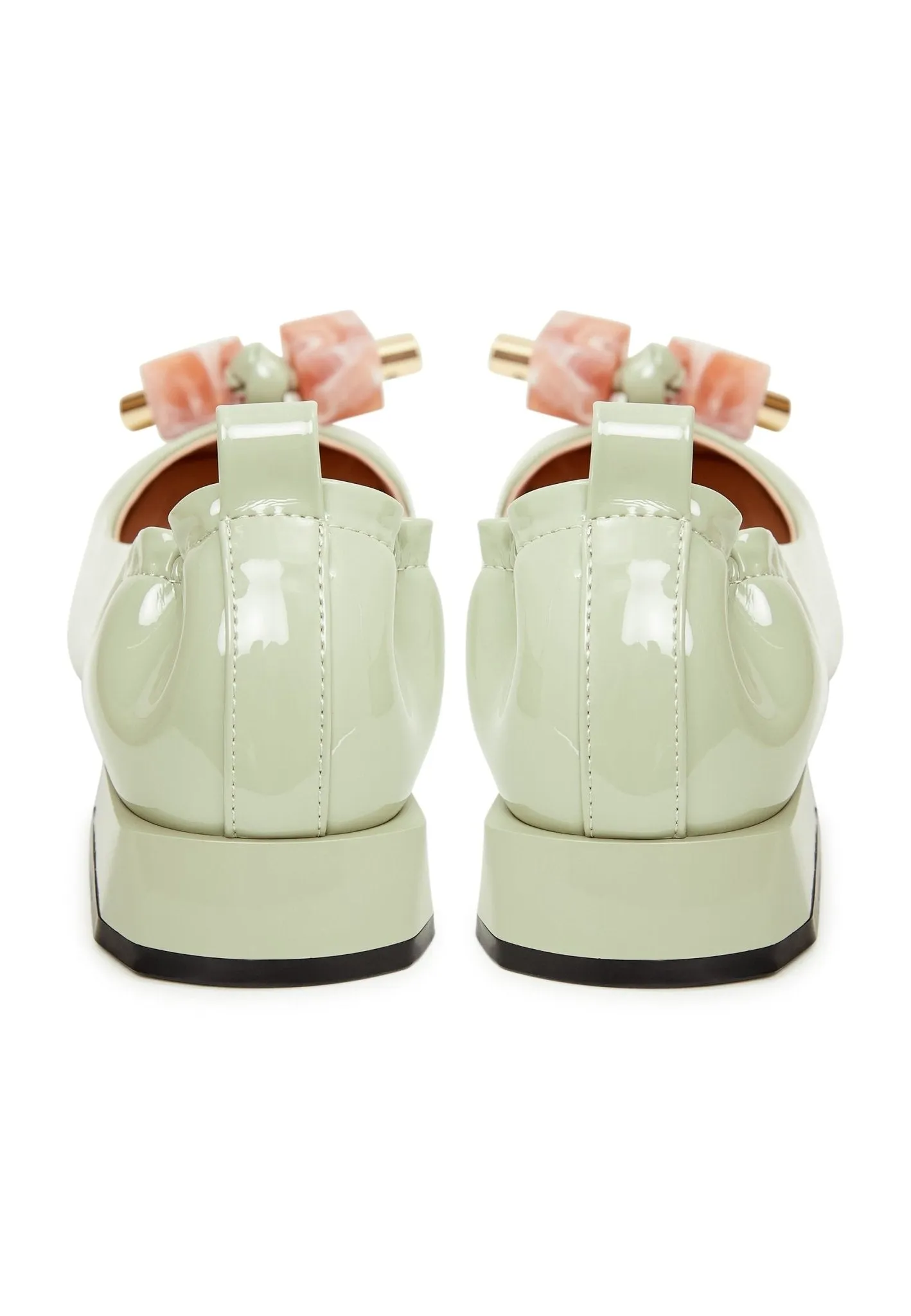 Patent Leather Embellished Ballet Flats - Mint