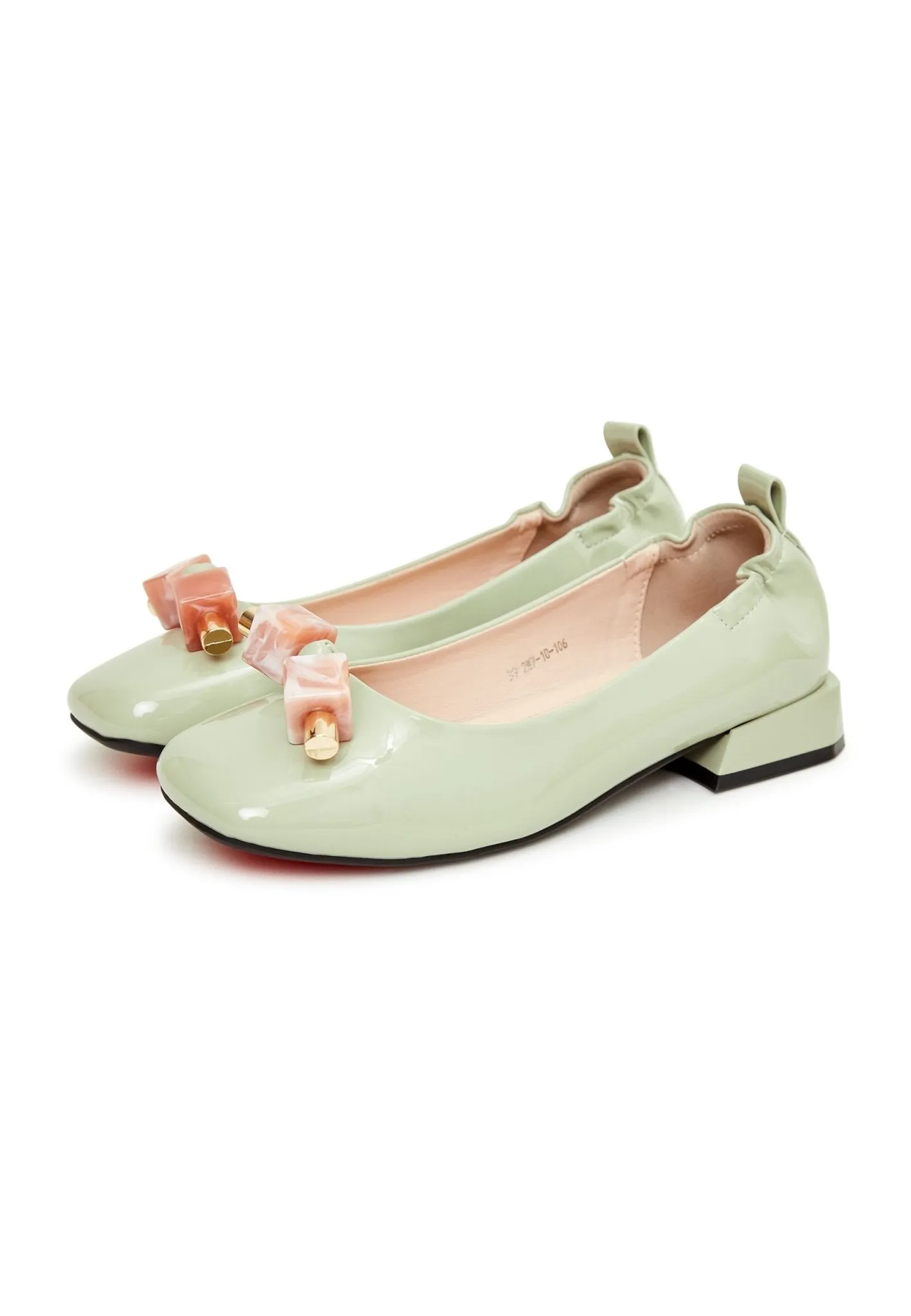 Patent Leather Embellished Ballet Flats - Mint