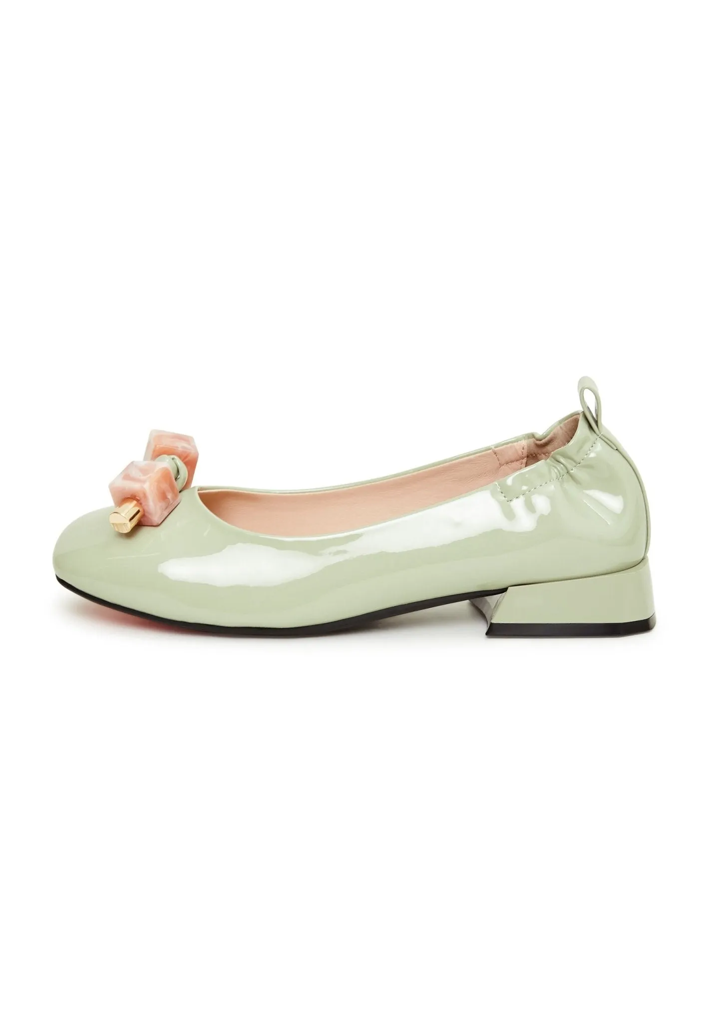 Patent Leather Embellished Ballet Flats - Mint