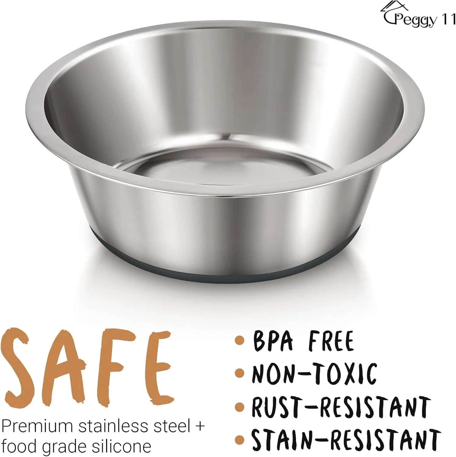 PEGGY11 Deep Stainless Steel Anti-Slip Dog Bowls - 2-Pack, 6 Cups