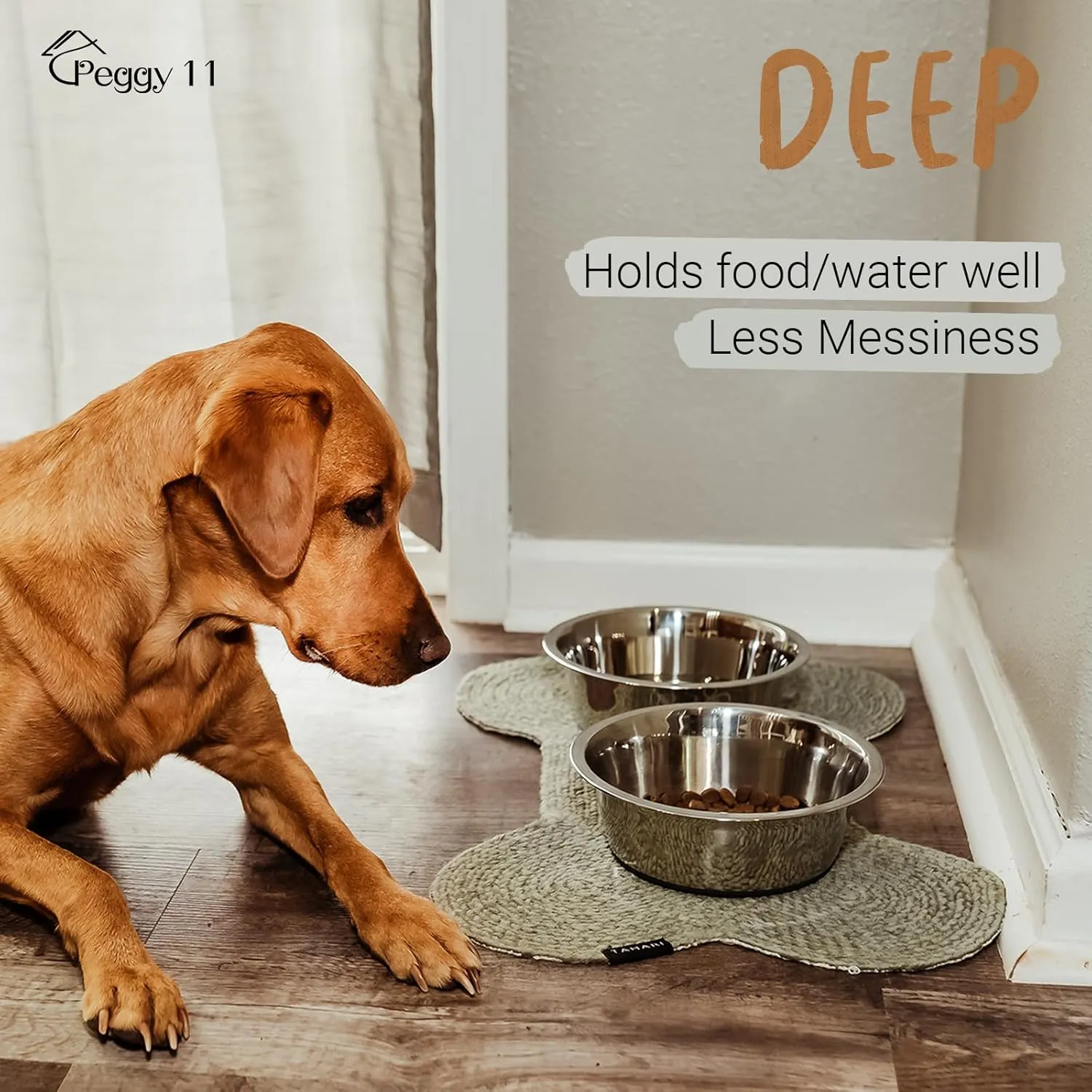 PEGGY11 Deep Stainless Steel Anti-Slip Dog Bowls - 2-Pack, 6 Cups