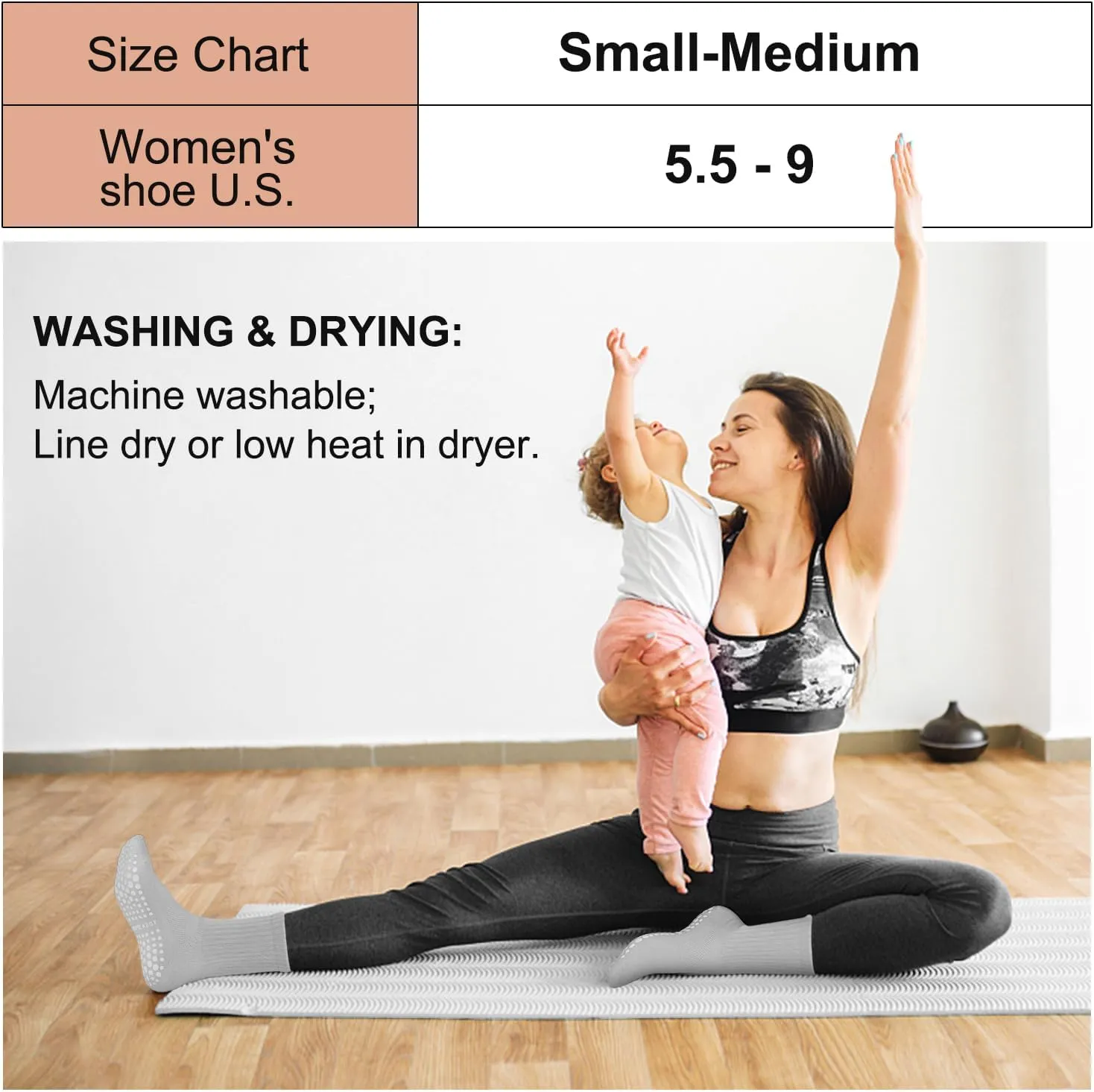 Pilates Socks with Grips for Women, Non-Slip Yoga Athletic Socks for Barre Barefoot Workout Hospital