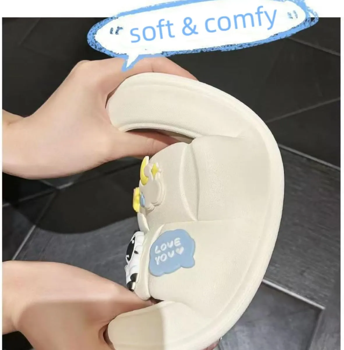 Pillow Slippers for Women Non-Slip Quick Drying Shower Slides Bathroom Sandals Thick Sole Astronaut Decorations