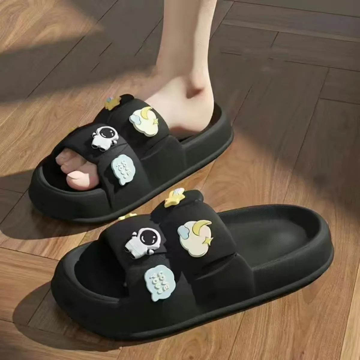 Pillow Slippers for Women Non-Slip Quick Drying Shower Slides Bathroom Sandals Thick Sole Astronaut Decorations