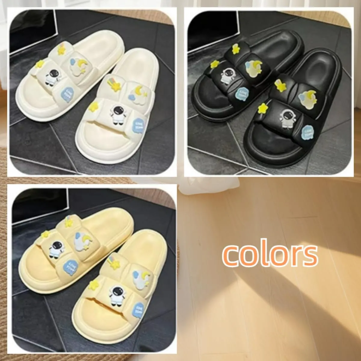 Pillow Slippers for Women Non-Slip Quick Drying Shower Slides Bathroom Sandals Thick Sole Astronaut Decorations