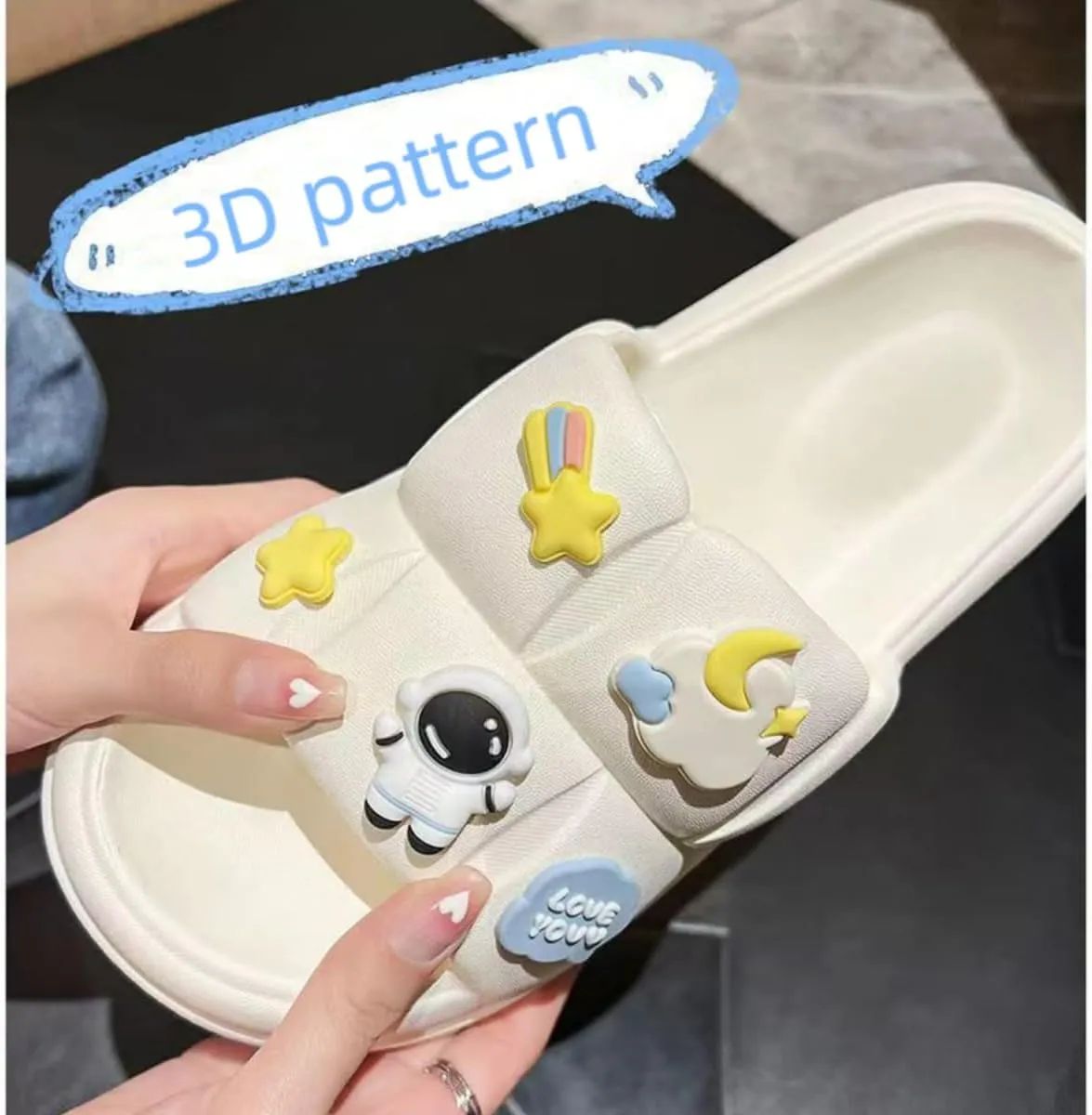 Pillow Slippers for Women Non-Slip Quick Drying Shower Slides Bathroom Sandals Thick Sole Astronaut Decorations