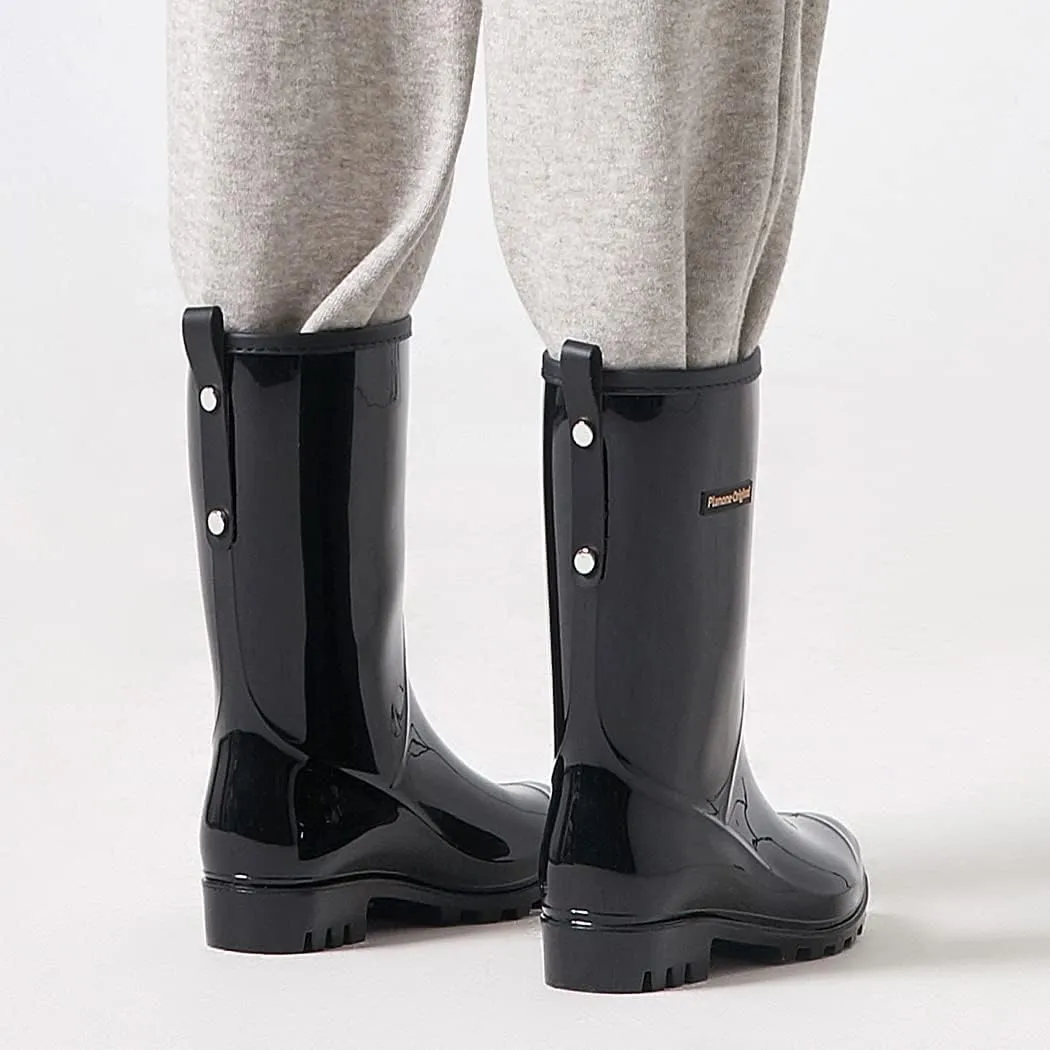 planone Mid Calf Waterproof Rain Boots For Women Anti-Slipping Garden Shoes Comfortable Insoles Stylish Light Rain Shoes Outdoor Work Shoes