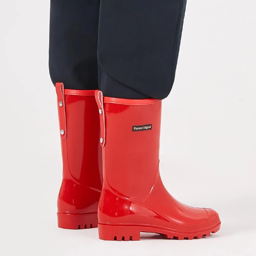 planone Mid Calf Waterproof Rain Boots For Women Anti-Slipping Garden Shoes Comfortable Insoles Stylish Light Rain Shoes Outdoor Work Shoes