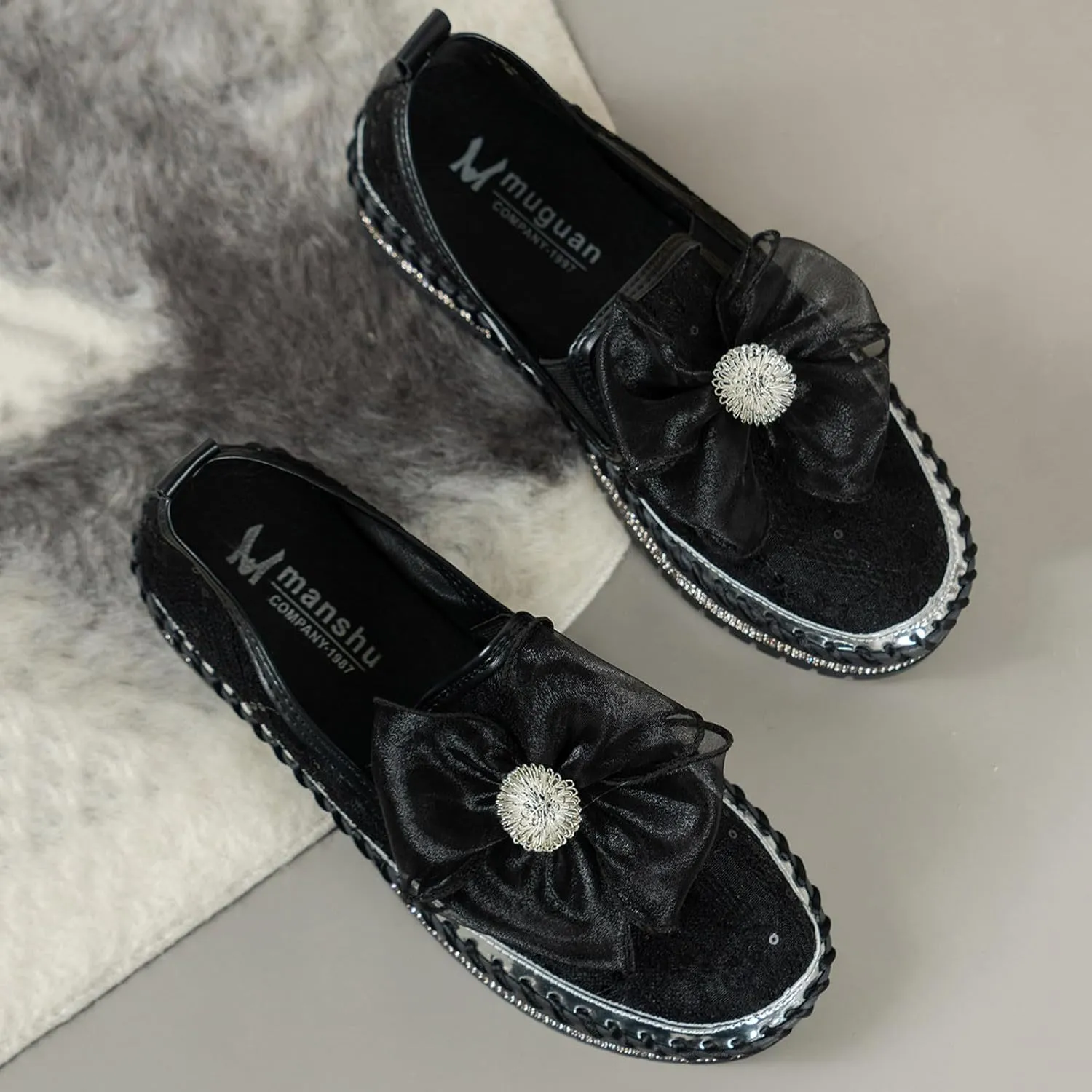 Platform Rhinestones Glitter Sneaker for Women Sparkle Slip On Comfort Sneaker Flat Loafer Casual Shoes