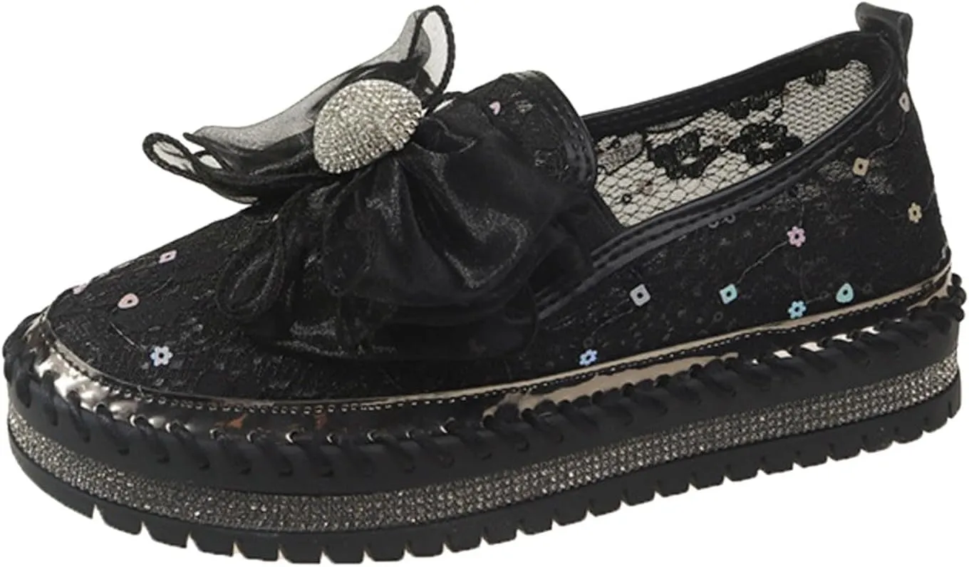 Platform Rhinestones Glitter Sneaker for Women Sparkle Slip On Comfort Sneaker Flat Loafer Casual Shoes