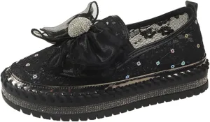 Platform Rhinestones Glitter Sneaker for Women Sparkle Slip On Comfort Sneaker Flat Loafer Casual Shoes
