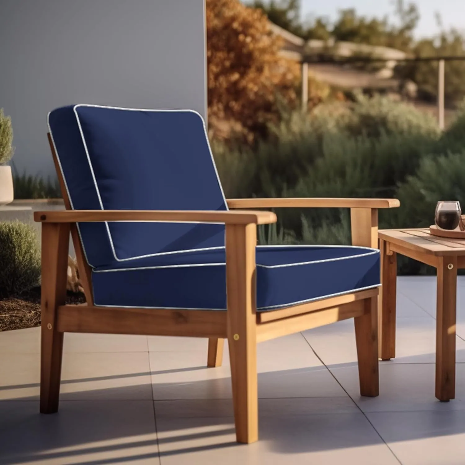 PNP FKJP 2 Pack Outdoor Chair Cushion 20" X 20" X 4", Waterproof Outdoor Seat Cushions with Non-Skid Ties, Navy (Cushion   Cover)