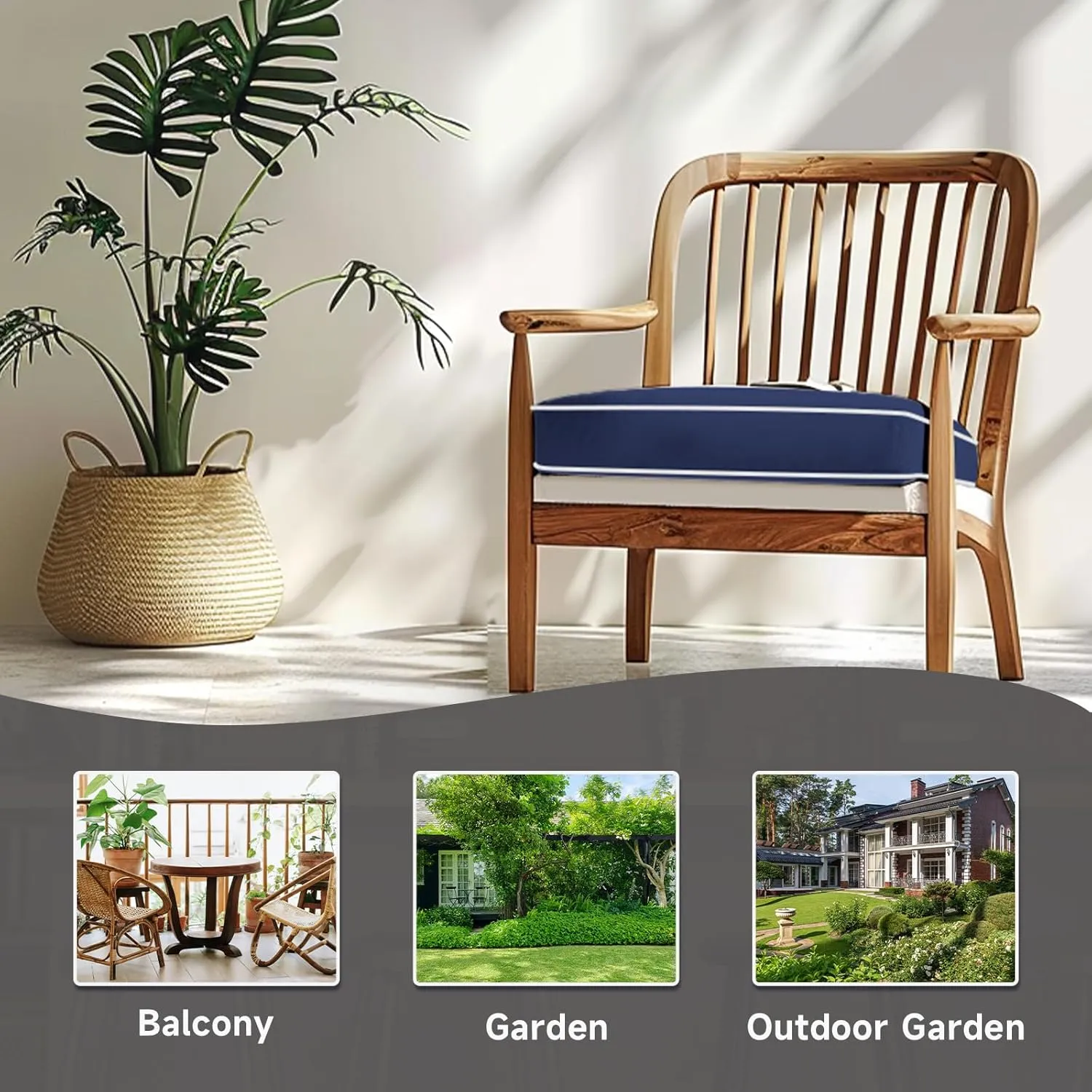 PNP FKJP 2 Pack Outdoor Chair Cushion 20" X 20" X 4", Waterproof Outdoor Seat Cushions with Non-Skid Ties, Navy (Cushion   Cover)