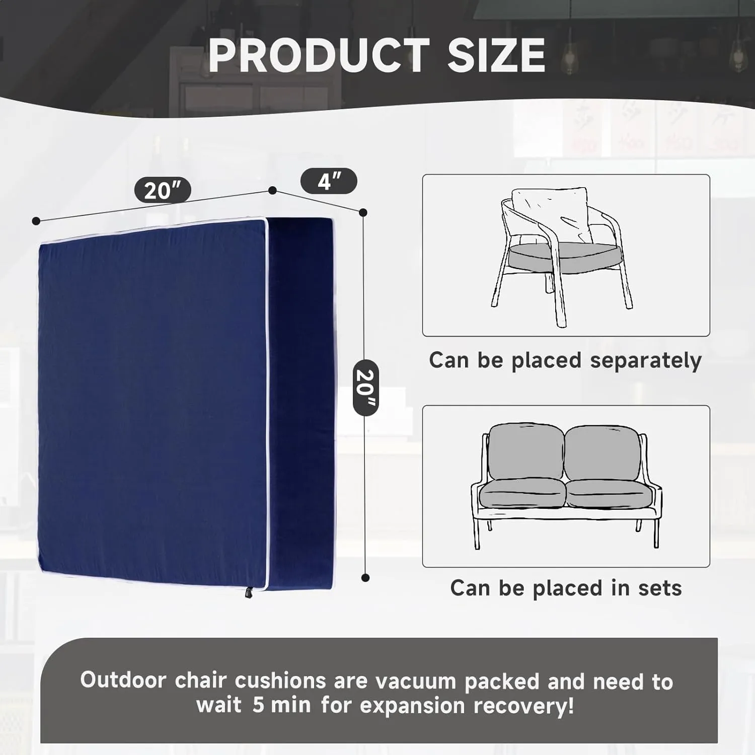 PNP FKJP 2 Pack Outdoor Chair Cushion 20" X 20" X 4", Waterproof Outdoor Seat Cushions with Non-Skid Ties, Navy (Cushion   Cover)